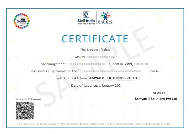 Samyak course completion certificate — blank specimen