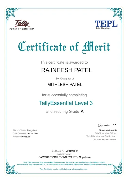 TallyEssential Level 3, Grade A — Tally Education